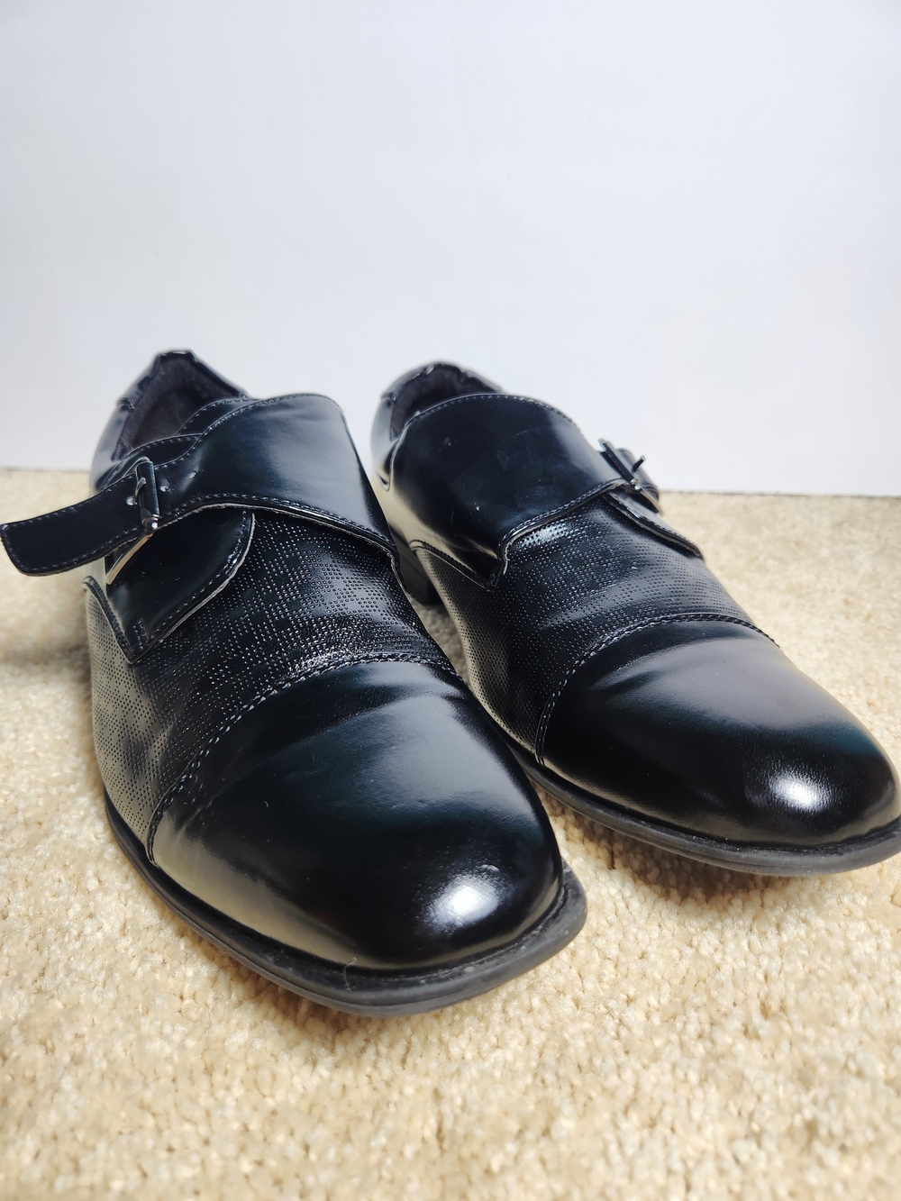 Classic Black Leather Single Monk Strap Dress Shoes